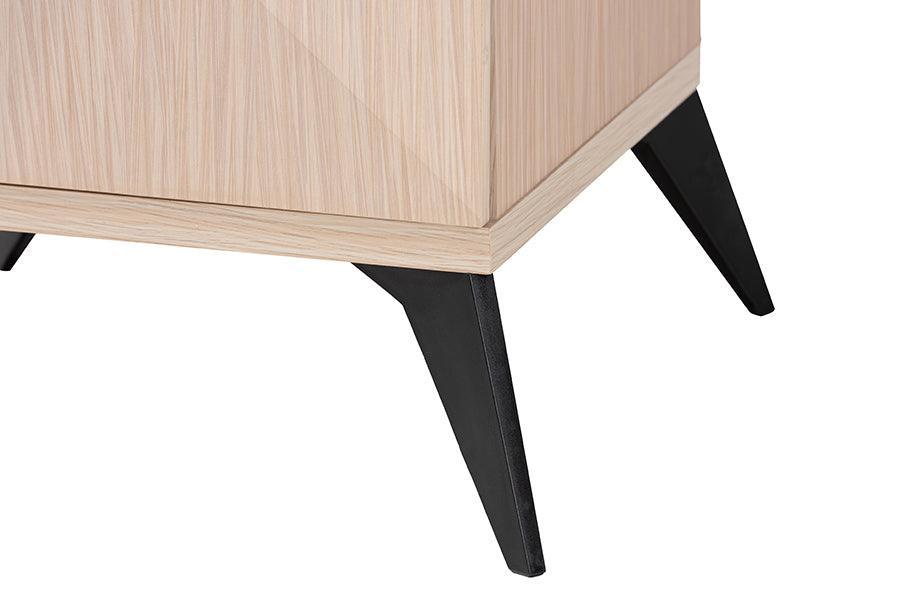 Baxton Studio Draper Mid-Century Modern Two-Tone Light Brown and Black Wood 2-Drawer Nightstand FredCo
