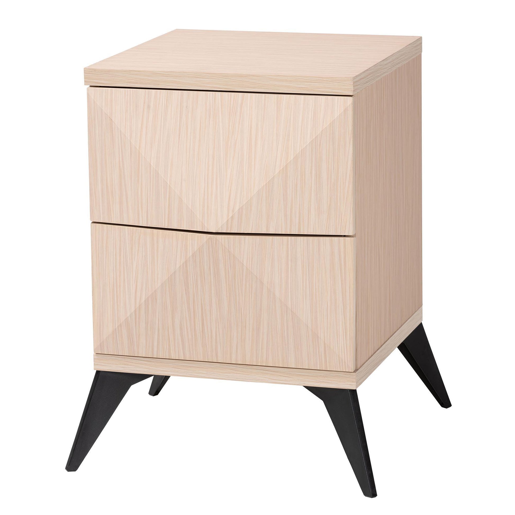 Baxton Studio Draper Mid-Century Modern Two-Tone Light Brown and Black Wood 2-Drawer Nightstand FredCo