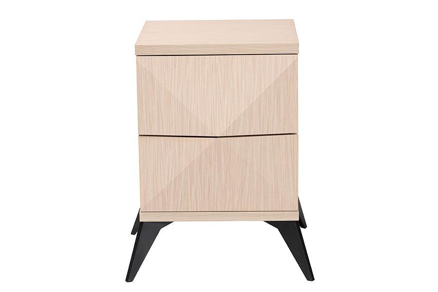 Baxton Studio Draper Mid-Century Modern Two-Tone Light Brown and Black Wood 2-Drawer Nightstand FredCo