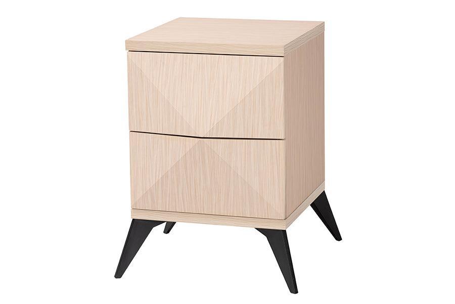 Baxton Studio Draper Mid-Century Modern Two-Tone Light Brown and Black Wood 2-Drawer Nightstand FredCo