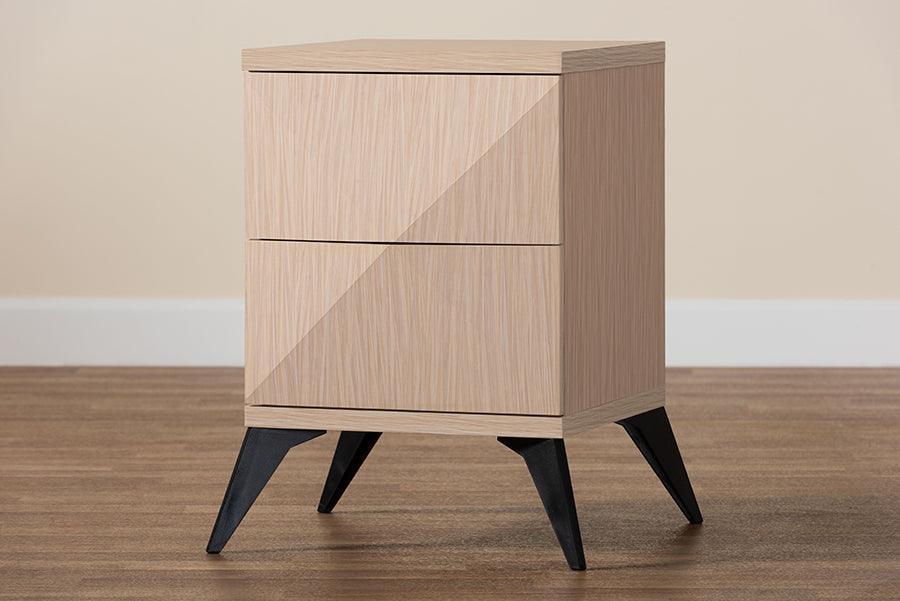 Baxton Studio Draper Mid-Century Modern Two-Tone Light Brown and Black Wood 2-Drawer Nightstand FredCo