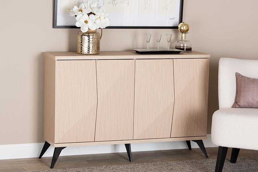 Baxton Studio Draper Mid-Century Modern Two-Tone Light Brown and Black Wood 4-Door Sideboard Buffet FredCo