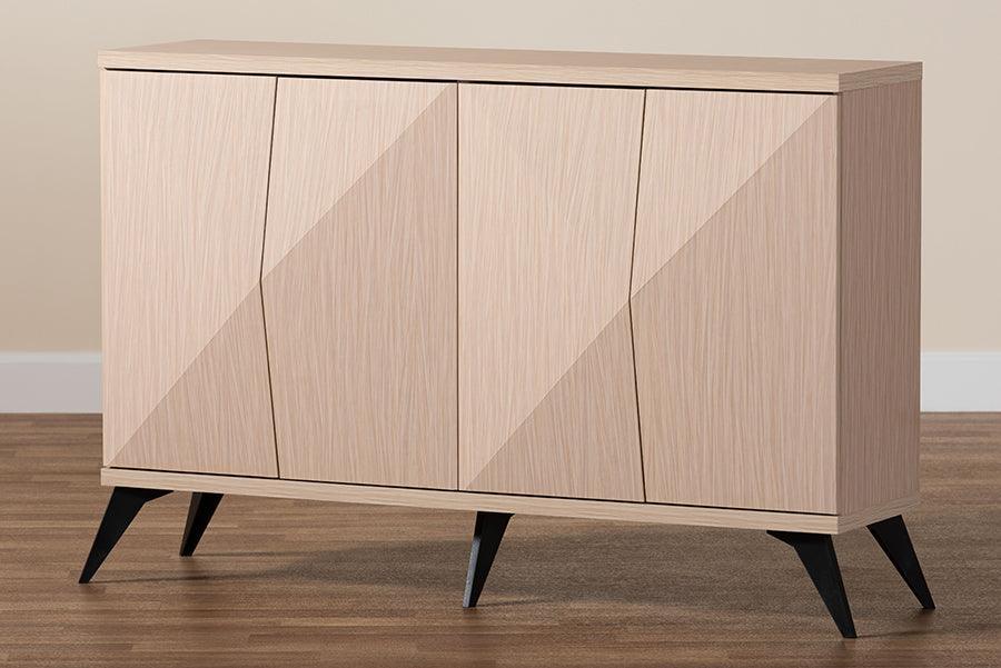 Baxton Studio Draper Mid-Century Modern Two-Tone Light Brown and Black Wood 4-Door Sideboard Buffet FredCo