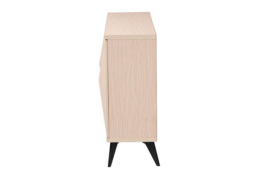 Baxton Studio Draper Mid-Century Modern Two-Tone Light Brown and Black Wood 4-Door Sideboard Buffet FredCo