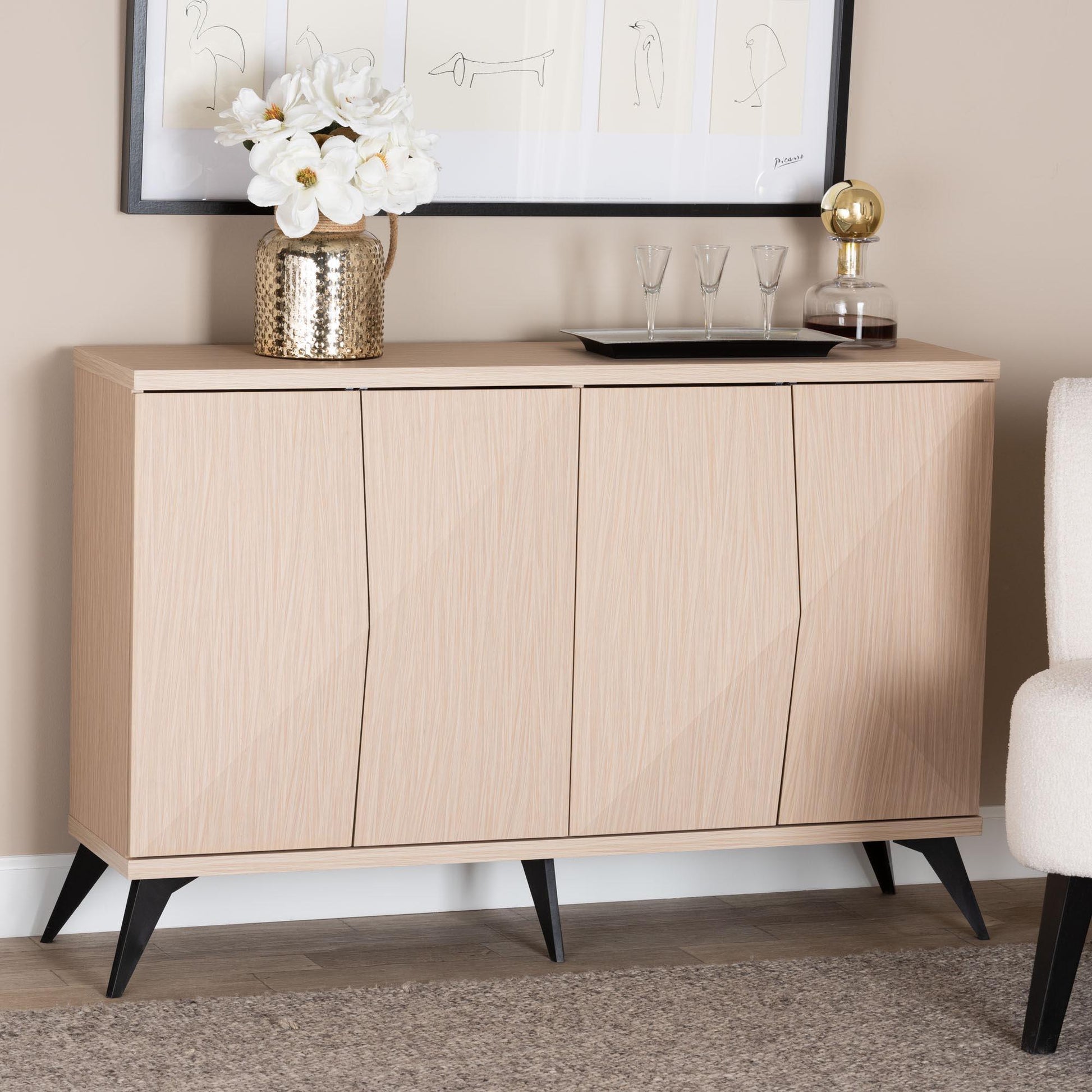 Baxton Studio Draper Mid-Century Modern Two-Tone Light Brown and Black Wood 4-Door Sideboard Buffet FredCo