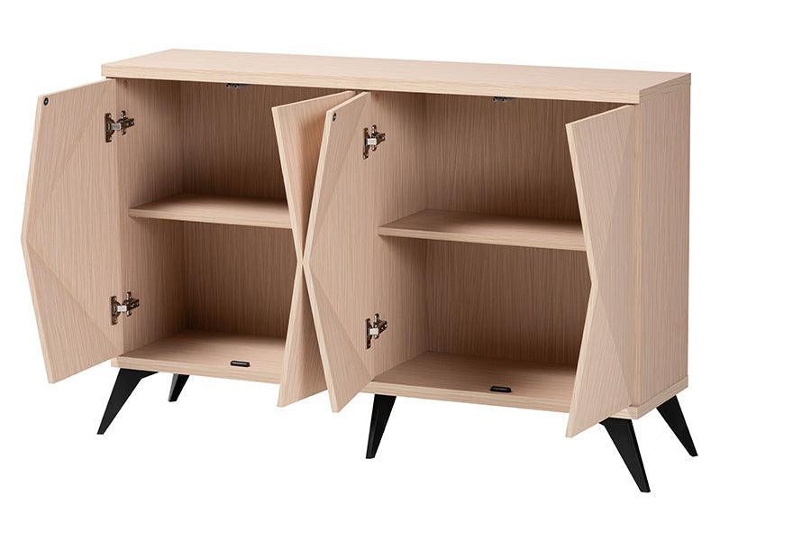 Baxton Studio Draper Mid-Century Modern Two-Tone Light Brown and Black Wood 4-Door Sideboard Buffet FredCo