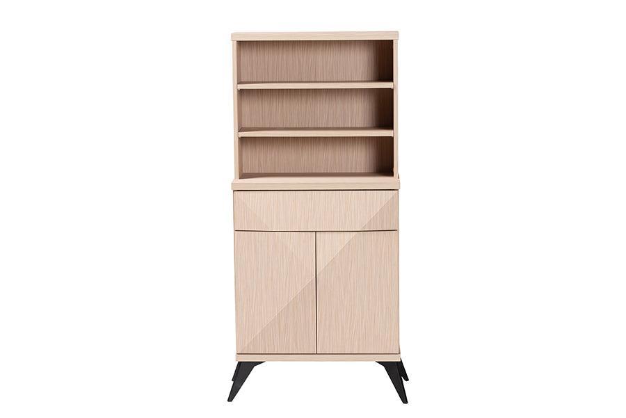 Baxton Studio Draper Mid-Century Modern Two-Tone Light Brown and Black Wood Kitchen Cabinet FredCo