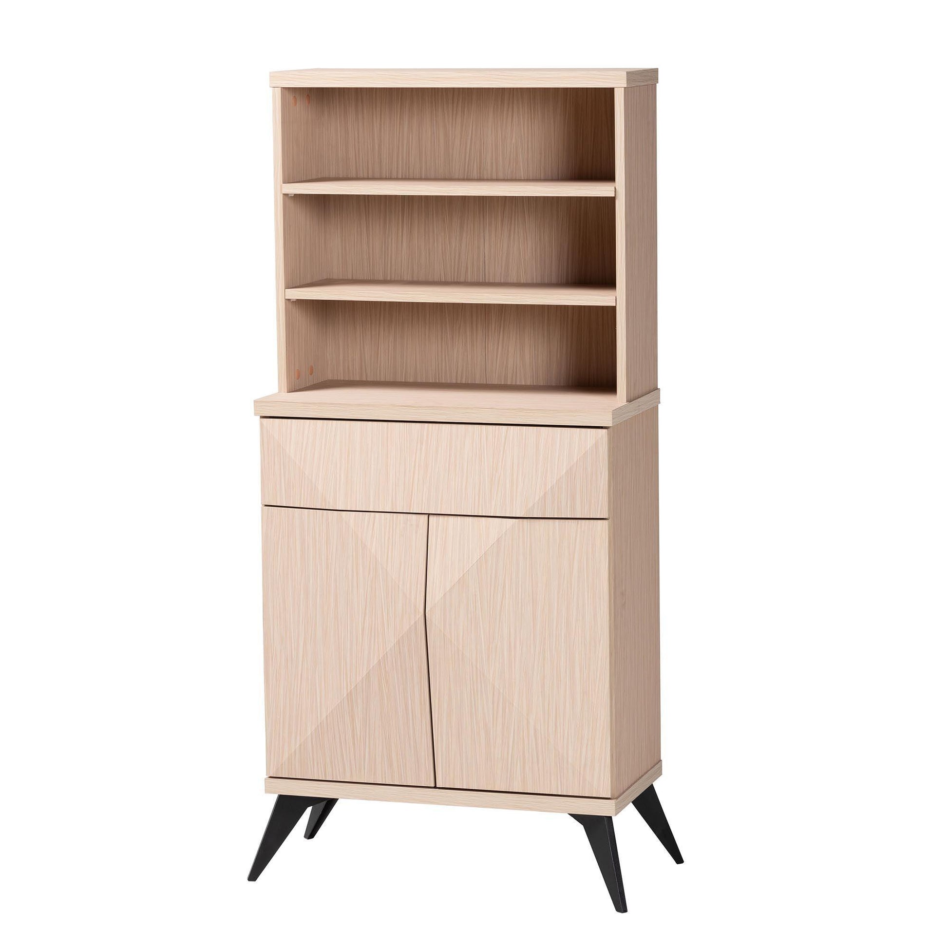 Baxton Studio Draper Mid-Century Modern Two-Tone Light Brown and Black Wood Kitchen Cabinet FredCo