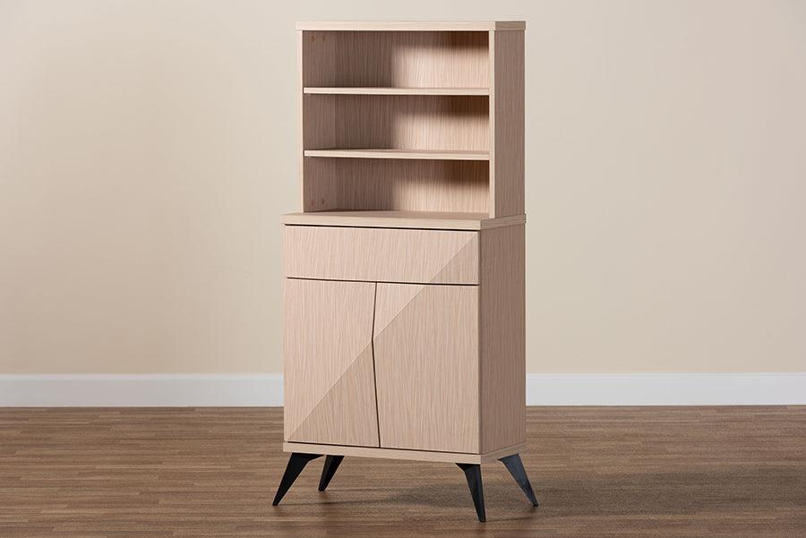 Baxton Studio Draper Mid-Century Modern Two-Tone Light Brown and Black Wood Kitchen Cabinet FredCo