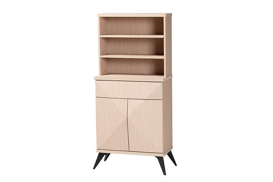 Baxton Studio Draper Mid-Century Modern Two-Tone Light Brown and Black Wood Kitchen Cabinet FredCo