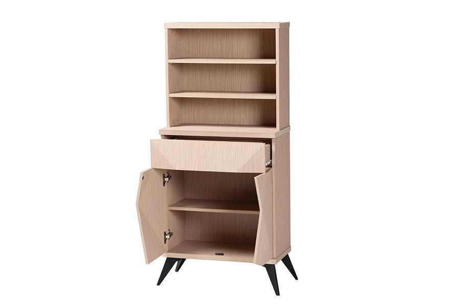 Baxton Studio Draper Mid-Century Modern Two-Tone Light Brown and Black Wood Kitchen Cabinet FredCo