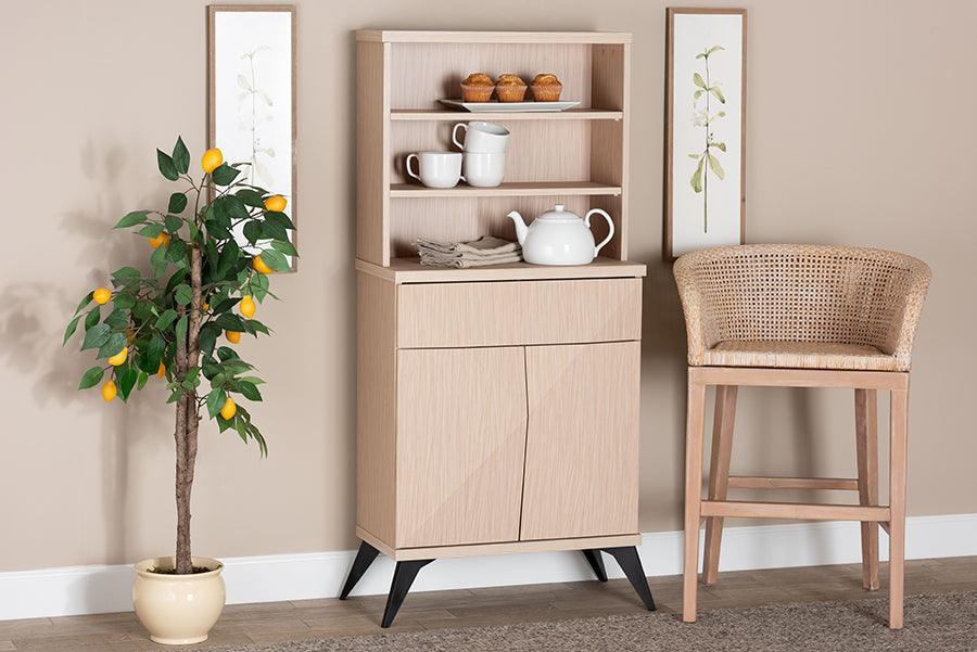 Baxton Studio Draper Mid-Century Modern Two-Tone Light Brown and Black Wood Kitchen Cabinet FredCo