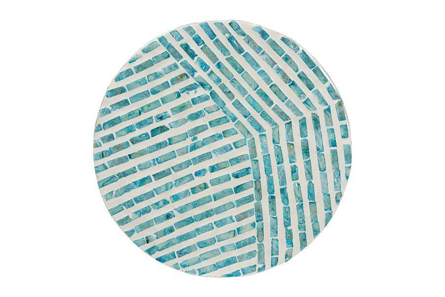 Baxton Studio Draven Modern Bohemian White and Blue Mother of Pearl End Table FredCo