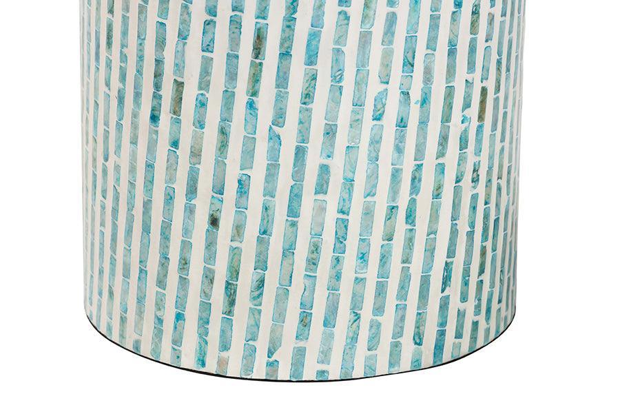 Baxton Studio Draven Modern Bohemian White and Blue Mother of Pearl End Table FredCo