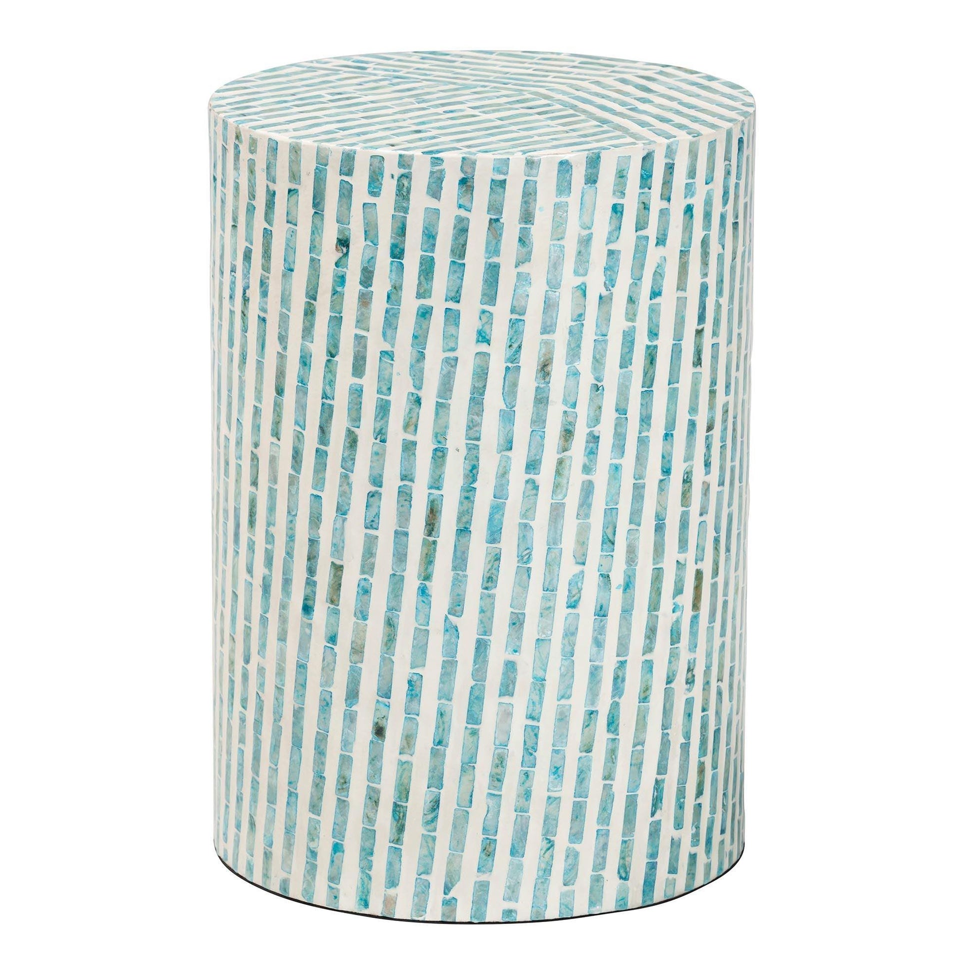Baxton Studio Draven Modern Bohemian White and Blue Mother of Pearl End Table FredCo