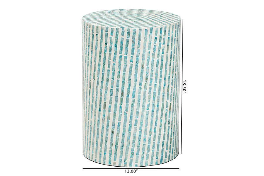 Baxton Studio Draven Modern Bohemian White and Blue Mother of Pearl End Table FredCo