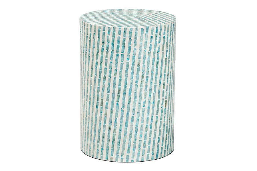 Baxton Studio Draven Modern Bohemian White and Blue Mother of Pearl End Table FredCo