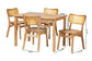 Baxton Studio Dulcet Mid-Century Modern Oak Brown Finished Wood and Rattan 5-Piece Dining Set FredCo