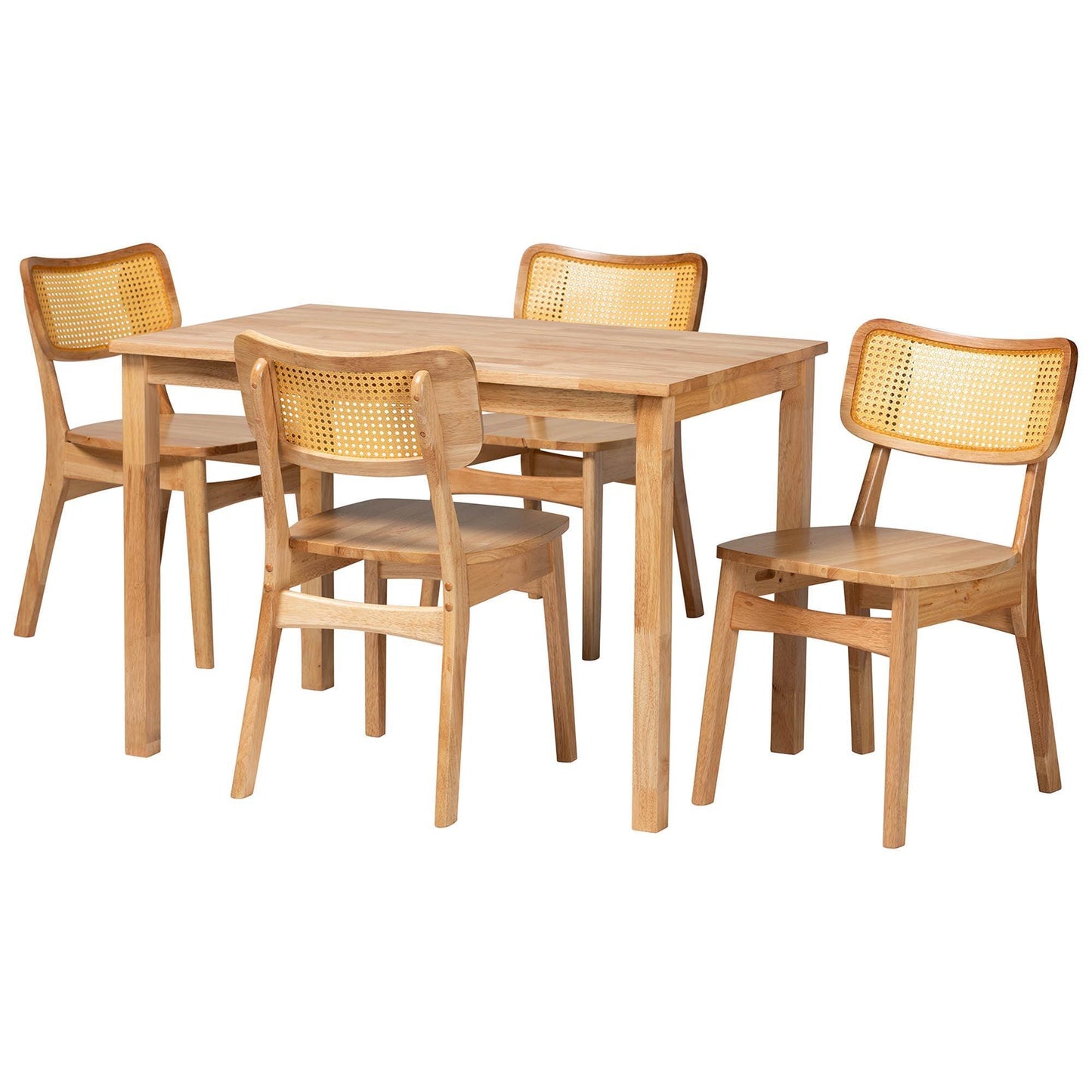 Baxton Studio Dulcet Mid-Century Modern Oak Brown Finished Wood and Rattan 5-Piece Dining Set FredCo
