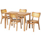 Baxton Studio Dulcet Mid-Century Modern Oak Brown Finished Wood and Rattan 5-Piece Dining Set FredCo