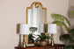 Baxton Studio Eara Gold Wall Mirror with Decorative Top - Elegant Rectangular Accent Mirror for Entryway, Living Room, or Bedroom FredCo