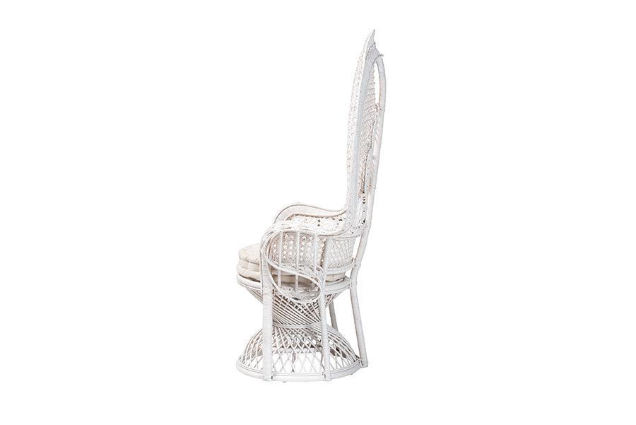 Baxton Studio Ediva Modern Bohemian White Natural Rattan Peacock Accent Chair FredCo
