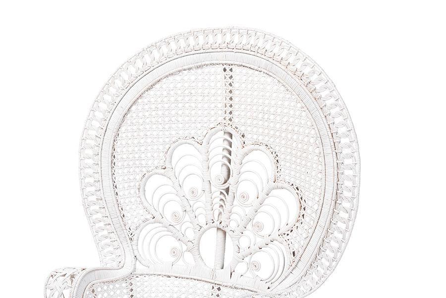 Baxton Studio Ediva Modern Bohemian White Natural Rattan Peacock Accent Chair FredCo