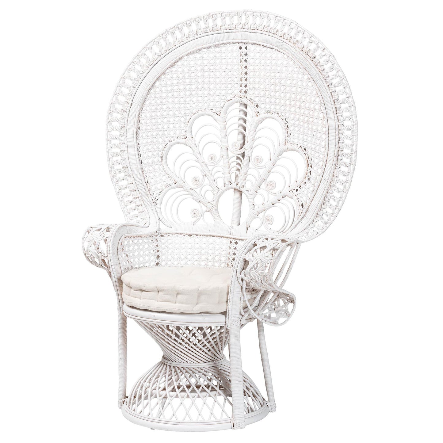 Baxton Studio Ediva Modern Bohemian White Natural Rattan Peacock Accent Chair FredCo