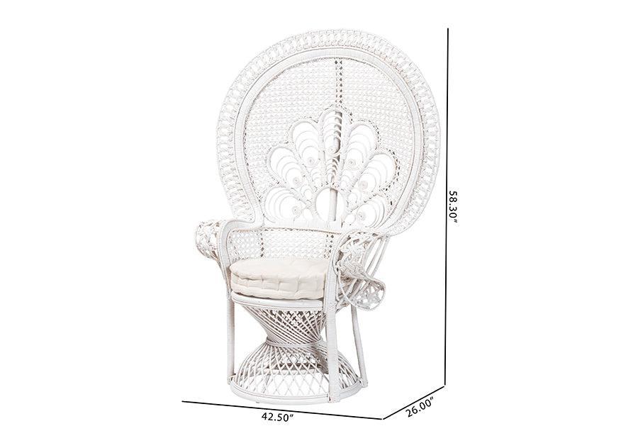 Baxton Studio Ediva Modern Bohemian White Natural Rattan Peacock Accent Chair FredCo