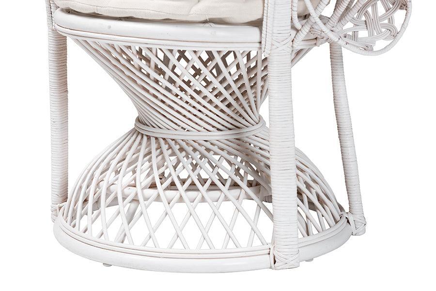 Baxton Studio Ediva Modern Bohemian White Natural Rattan Peacock Accent Chair FredCo