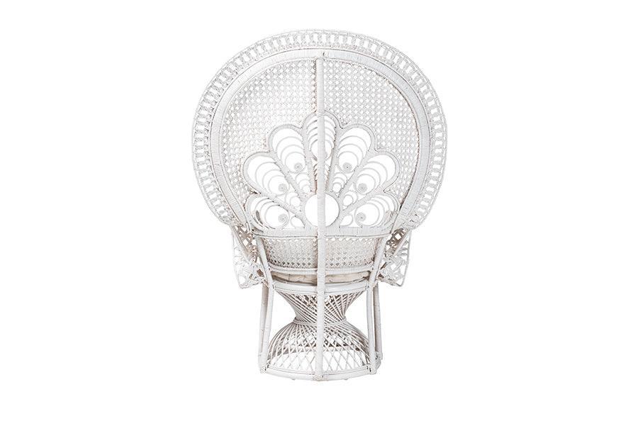 Baxton Studio Ediva Modern Bohemian White Natural Rattan Peacock Accent Chair FredCo