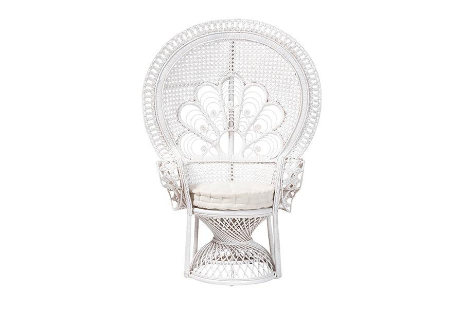 Baxton Studio Ediva Modern Bohemian White Natural Rattan Peacock Accent Chair FredCo