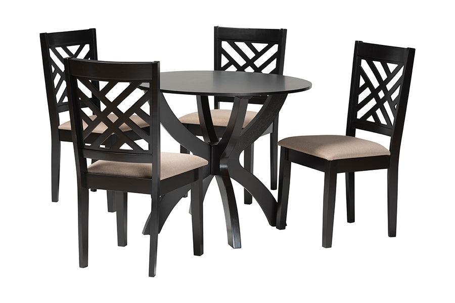 Baxton Studio Edona Modern Sand Fabric and Walnut Brown Finished Wood 5-Piece Dining Set FredCo