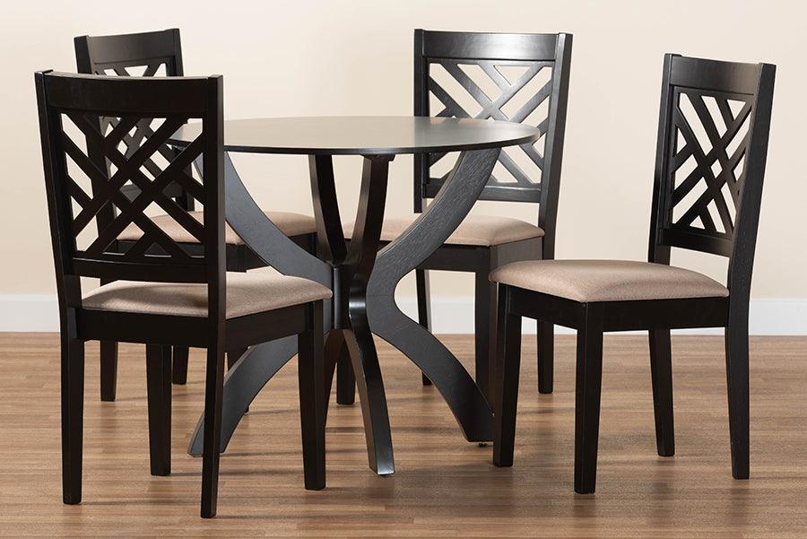 Baxton Studio Edona Modern Sand Fabric and Walnut Brown Finished Wood 5-Piece Dining Set FredCo