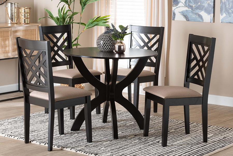 Baxton Studio Edona Modern Sand Fabric and Walnut Brown Finished Wood 5-Piece Dining Set FredCo