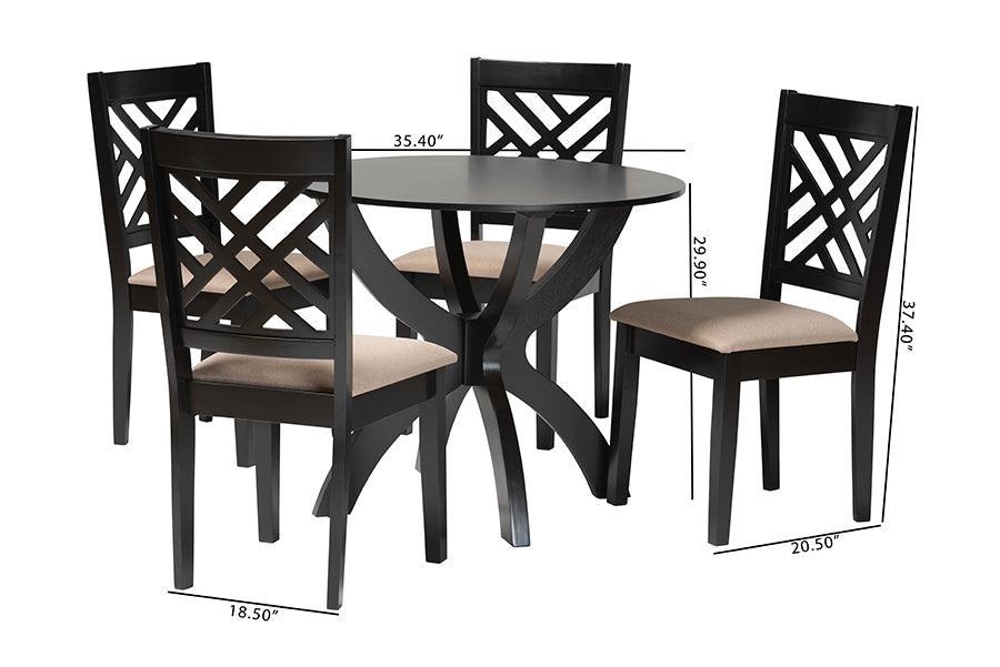 Baxton Studio Edona Modern Sand Fabric and Walnut Brown Finished Wood 5-Piece Dining Set FredCo