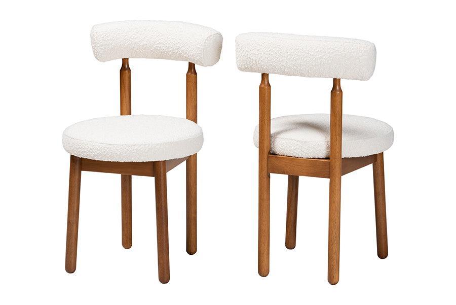 Baxton Studio Edric Modern Japandi Cream Boucle Fabric and Walnut Brown Finished Wood 2-Piece Dining Chair Set FredCo