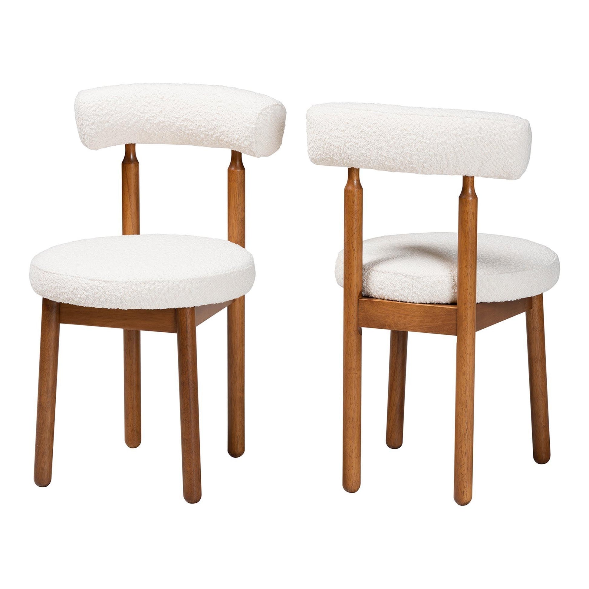 Baxton Studio Edric Modern Japandi Cream Boucle Fabric and Walnut Brown Finished Wood 2-Piece Dining Chair Set FredCo