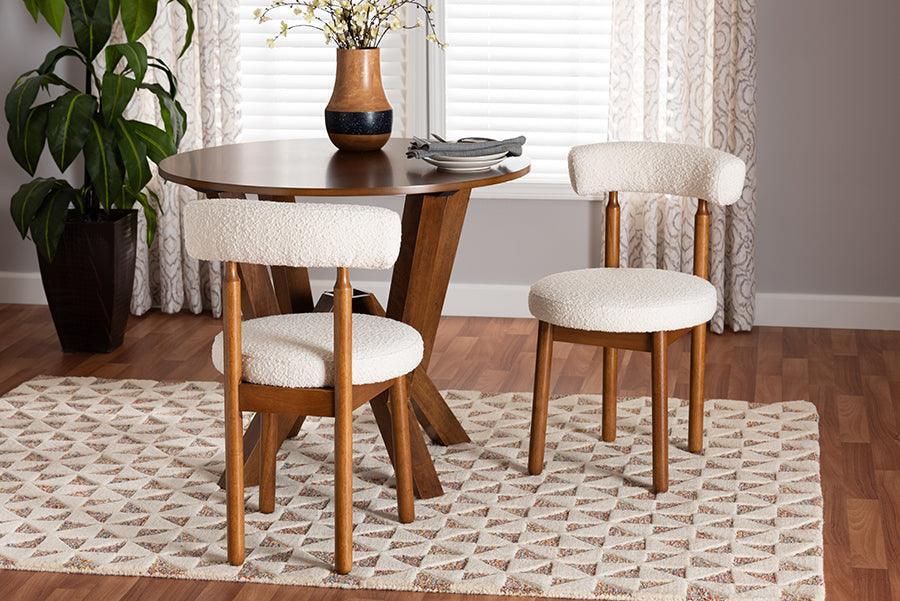 Baxton Studio Edric Modern Japandi Cream Boucle Fabric and Walnut Brown Finished Wood 2-Piece Dining Chair Set FredCo