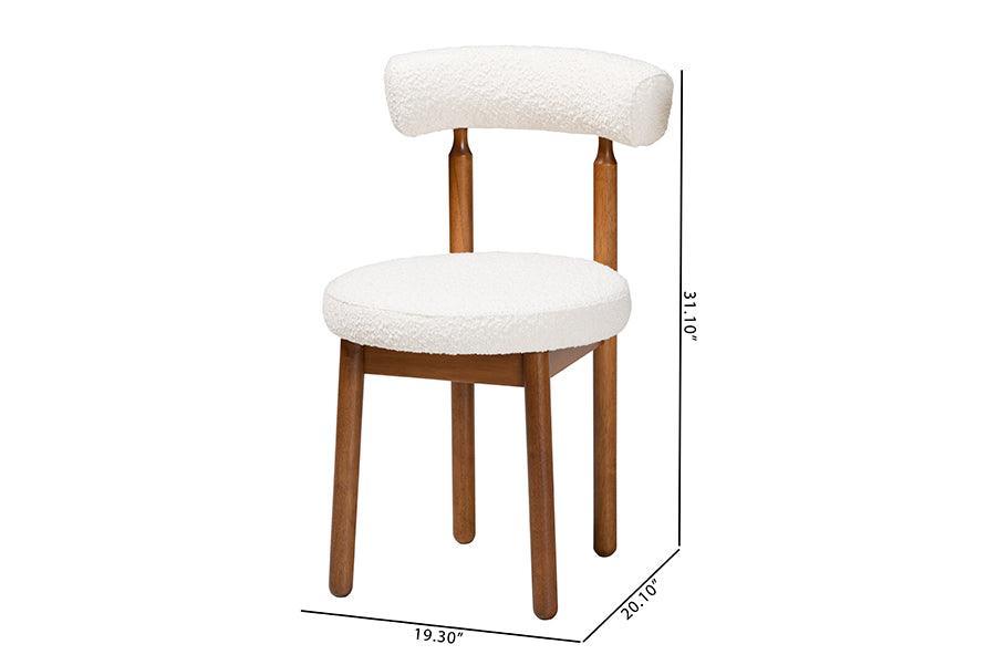 Baxton Studio Edric Modern Japandi Cream Boucle Fabric and Walnut Brown Finished Wood 2-Piece Dining Chair Set FredCo