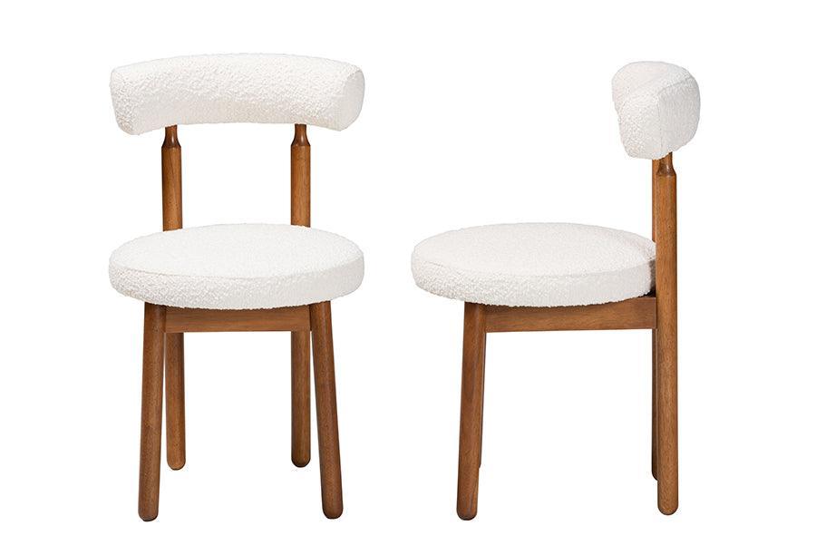 Baxton Studio Edric Modern Japandi Cream Boucle Fabric and Walnut Brown Finished Wood 2-Piece Dining Chair Set FredCo