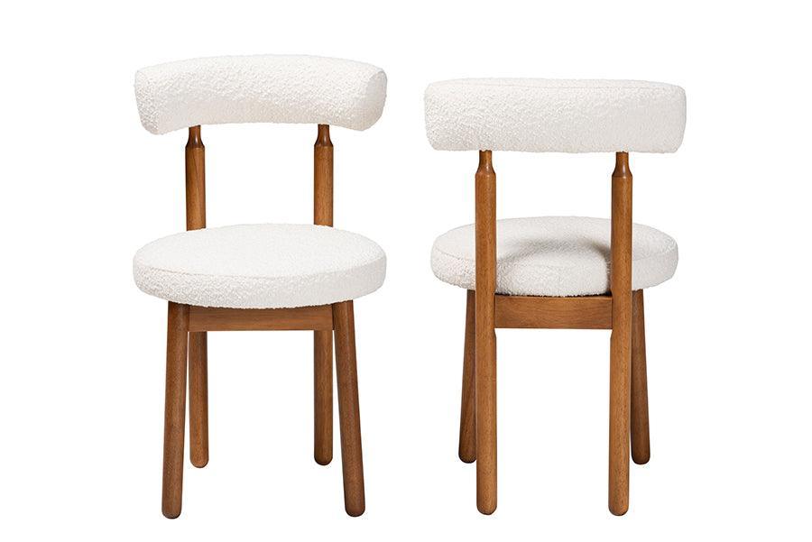 Baxton Studio Edric Modern Japandi Cream Boucle Fabric and Walnut Brown Finished Wood 2-Piece Dining Chair Set FredCo