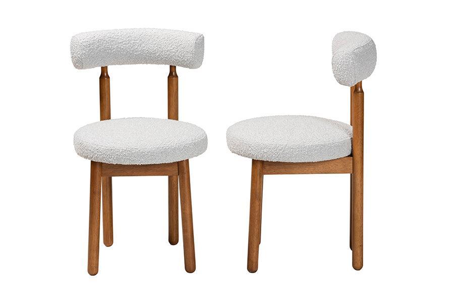 Baxton Studio Edric Modern Japandi Light Grey Boucle Fabric and Walnut Brown Finished Wood 2-Piece Dining Chair Set FredCo
