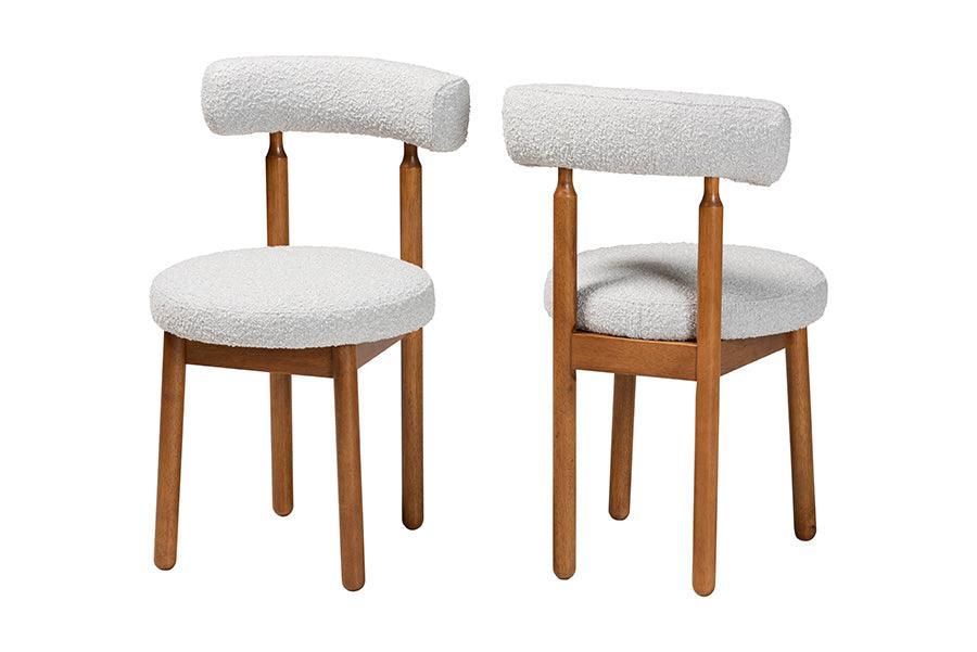 Baxton Studio Edric Modern Japandi Light Grey Boucle Fabric and Walnut Brown Finished Wood 2-Piece Dining Chair Set FredCo