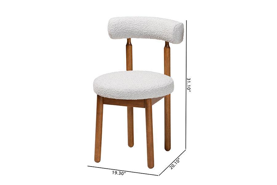 Baxton Studio Edric Modern Japandi Light Grey Boucle Fabric and Walnut Brown Finished Wood 2-Piece Dining Chair Set FredCo