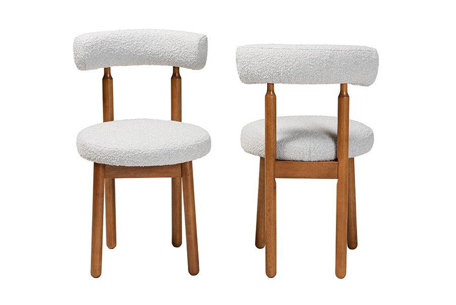 Baxton Studio Edric Modern Japandi Light Grey Boucle Fabric and Walnut Brown Finished Wood 2-Piece Dining Chair Set FredCo