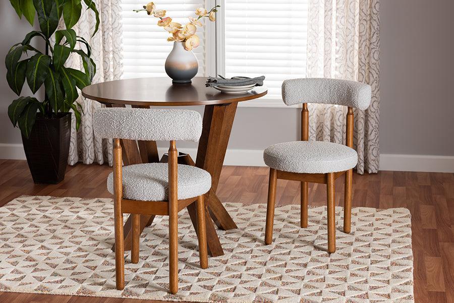 Baxton Studio Edric Modern Japandi Light Grey Boucle Fabric and Walnut Brown Finished Wood 2-Piece Dining Chair Set FredCo
