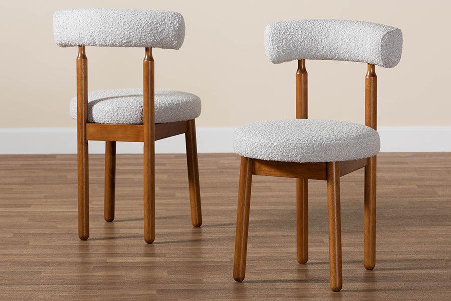 Baxton Studio Edric Modern Japandi Light Grey Boucle Fabric and Walnut Brown Finished Wood 2-Piece Dining Chair Set FredCo
