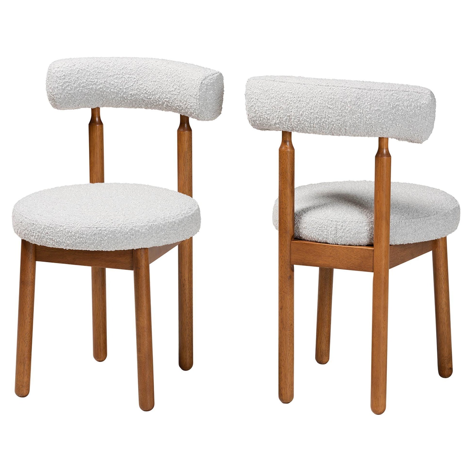 Baxton Studio Edric Modern Japandi Light Grey Boucle Fabric and Walnut Brown Finished Wood 2-Piece Dining Chair Set FredCo