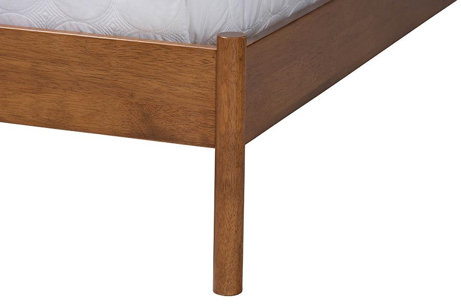 Baxton Studio Edwina Mid-Century Light Grey Boucle Fabric and Walnut Brown Wood Queen Size Platform Bed FredCo